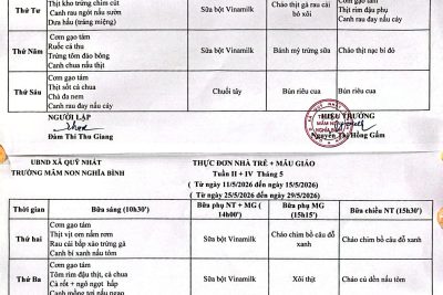 Thực đơn nhà trẻ + mẫu giáo tháng 5/2026